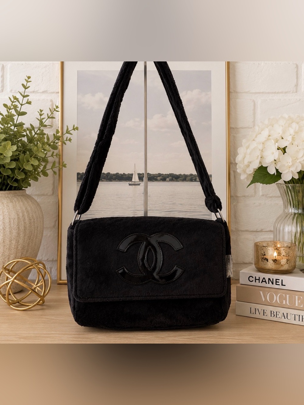 CHANEL Black Beauté Précision Plush Shoulder Bag Makeup Gift Collectible GWP NIP
